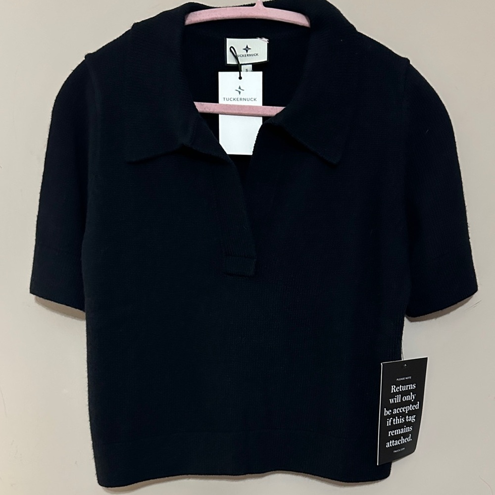 Tuckernuck Women's Black Henry Knit polo sweater
